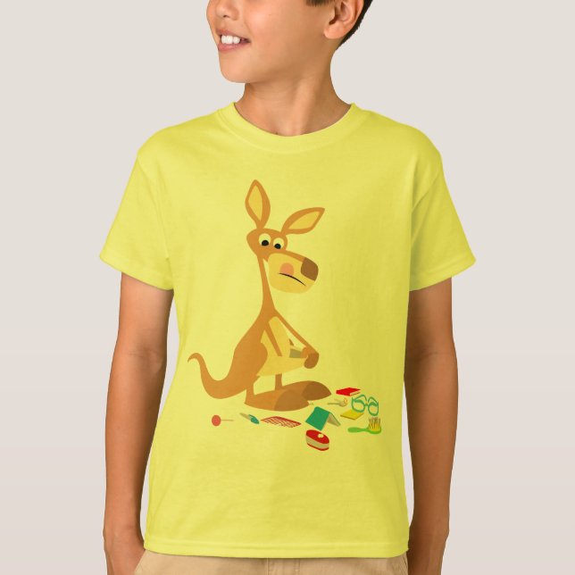 Cute Cartoon Rummaging Kangaroo Children T-Shirt (Front)