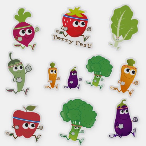 Cute Cartoon Running Fruit and Veggies Sticker Set