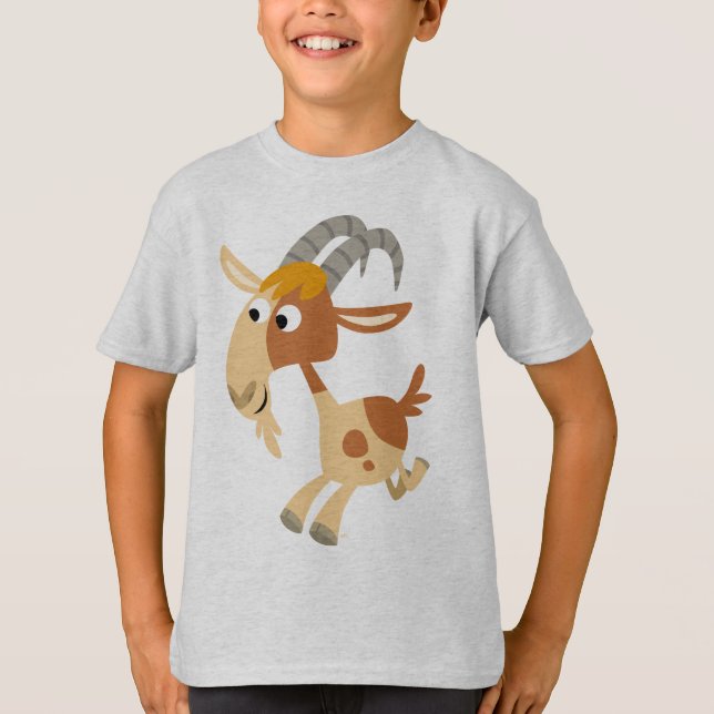 Cute Cartoon Running Goat Children T-Shirt (Front)