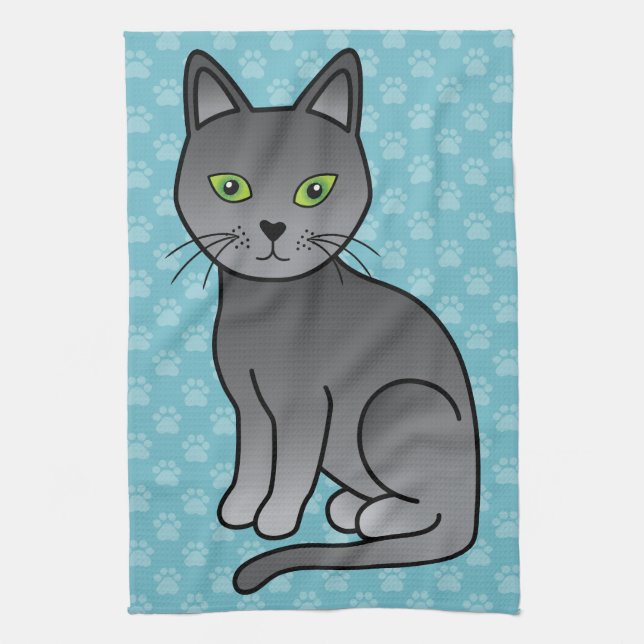 Cute Cartoon Russian Blue Cat Smiling Towel (Vertical)