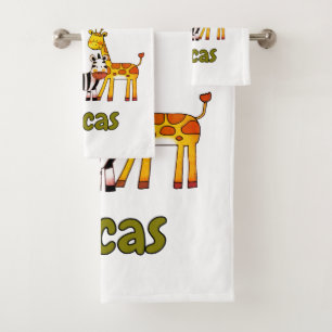 Cute Cartoon Safari Animals custom name Bath Towel Set