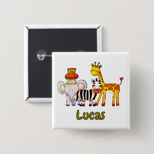 Cute Cartoon Safari Animals custom name Button