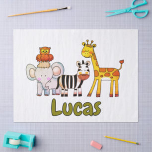 Cute Cartoon Safari Animals custom name Tissue Paper