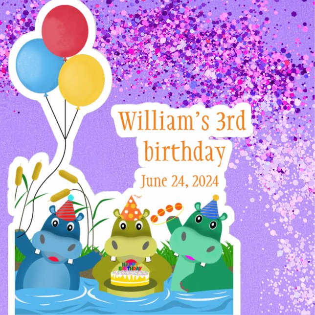 Cute Cartoon Safari Hippo Birthday  Sticker (Creator Uploaded)