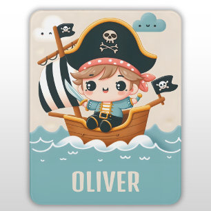 Cute Cartoon Sailor Captain Pirate Boy and Ship Door Sign