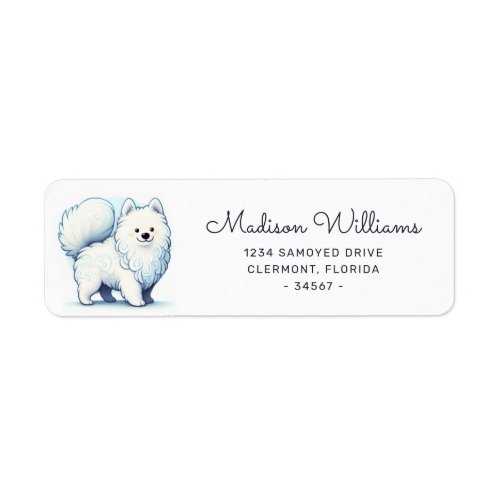 Cute Cartoon Samoyed Dog Illustration Label