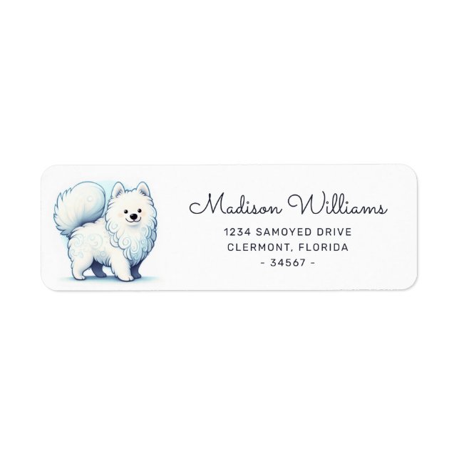 Cute Cartoon Samoyed Dog Illustration Label (Front)