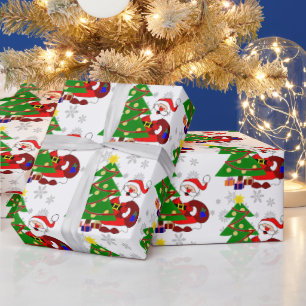 Cute Cartoon Santa and Christmas Tree Kids  Wrapping Paper