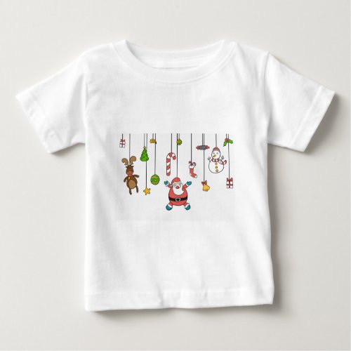 Cute cartoon Santa and friends Christmas Baby T_Shirt