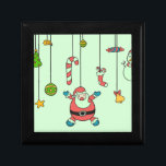Cute cartoon Santa and friends Christmas Gift Box<br><div class="desc">Perfect to gift a Christmas present ! A cute Christmas design of Santa, reindeer, snowman and candy cane hanging from the top of the Christmas stocking against a cool mint green background. This stylish, cute, cartoon style design is perfect for kids and all the family. Celebrate Christmas with a smile...</div>