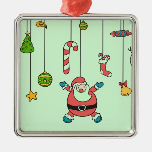 Cute cartoon Santa and friends Christmas Metal Ornament