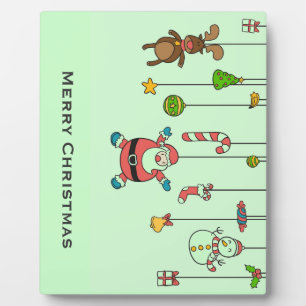Cute cartoon Santa and friends Christmas Plaque