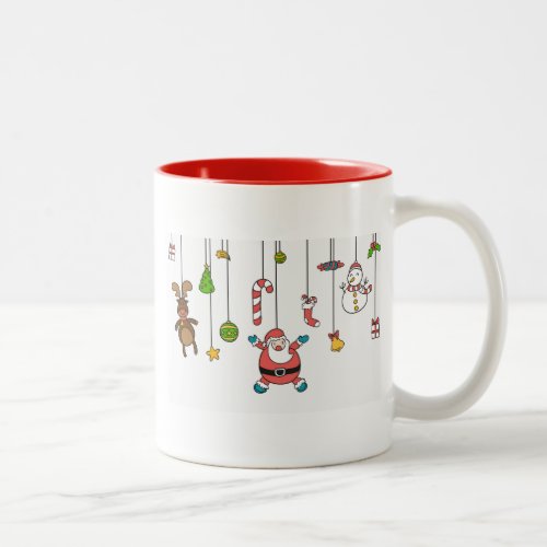 Cute cartoon Santa and friends Christmas Two_Tone Coffee Mug