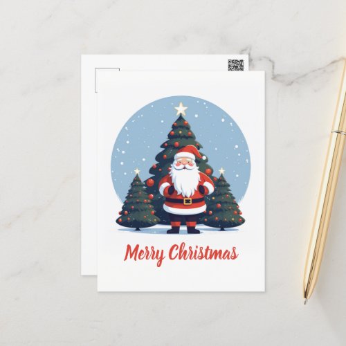 Cute Cartoon Santa Claus and Christmas Tree Postcard