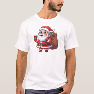 Cute Cartoon Santa Claus Holding Gift with Sack T-Shirt