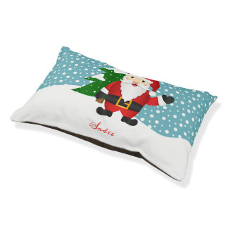 Cute Cartoon Santa Claus With Pet's Name Christmas Pet Bed