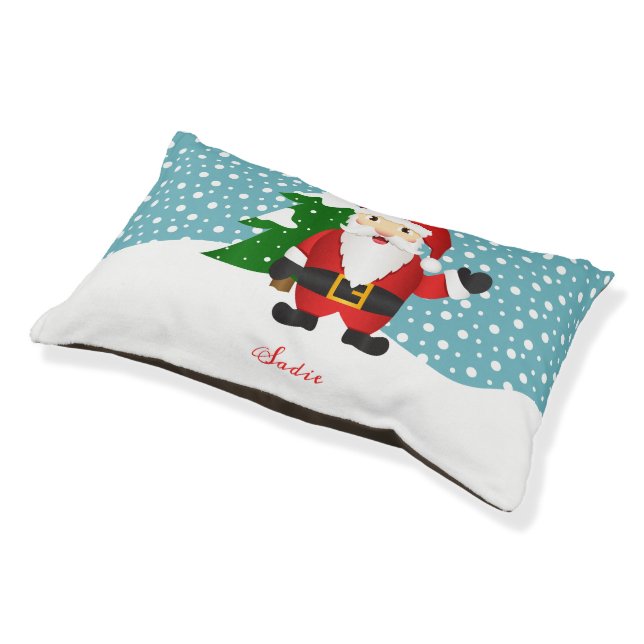 Cute Cartoon Santa Claus With Pet's Name Christmas Pet Bed (Angled)