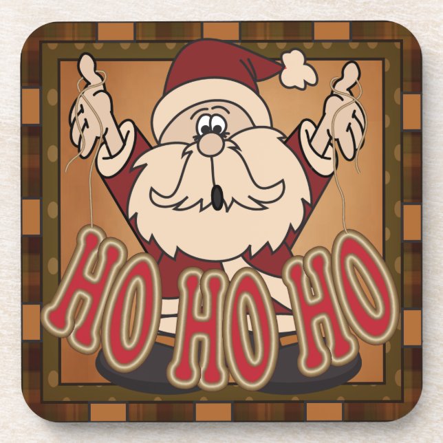 Cute Cartoon Santa Ho Ho Ho | Christmas Drink Coaster (Front)