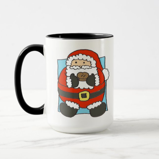 Cute Cartoon Santa Holding Mince Pie Mug (Left)
