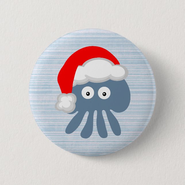 Cute Cartoon Santa Jellyfish Pinback Button (Front)
