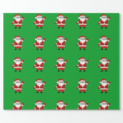 Cute Cartoon Santa Red Green Christmas Wrapping Paper