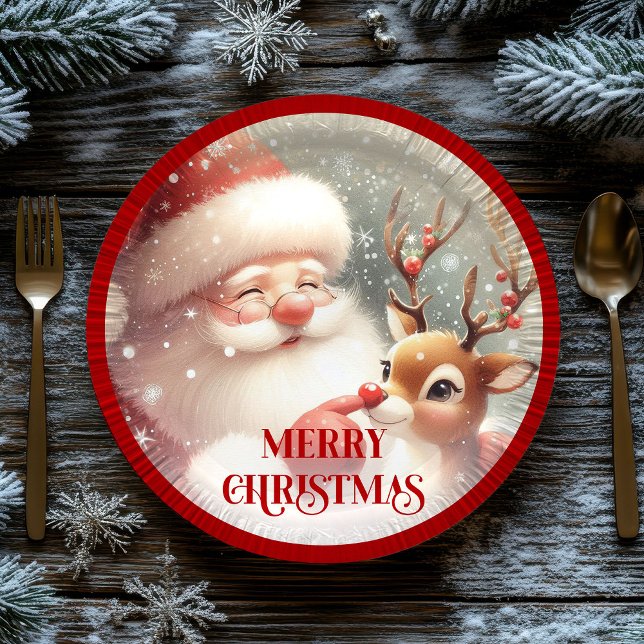 Cute Cartoon Santa Rudolph Christmas Party Plates (Cute Cartoon Santa Rudolph Christmas Party Plates)