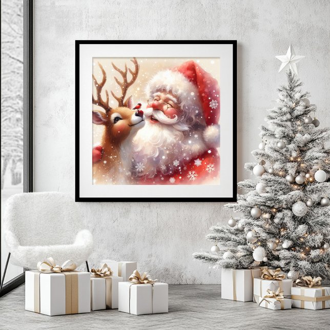 Cute Cartoon Santa Rudolph Holiday Wall Art Framed (Cute Cartoon Santa Rudolph Holiday Wall Art Framed)