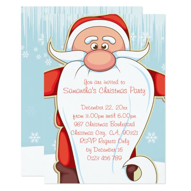 Cute Cartoon Santa With Long Beard Christmas Party Invitation