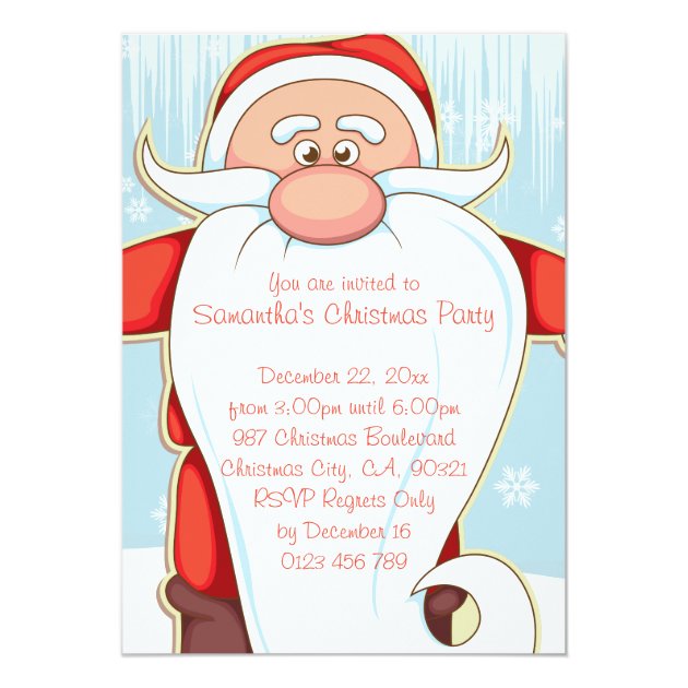 Cute Cartoon Santa With Long Beard Christmas Party Invitation