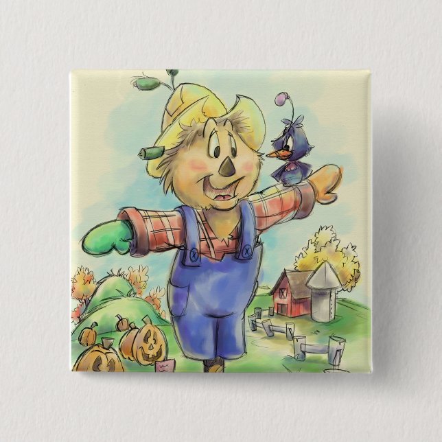 cute cartoon scarecrow button (Front)