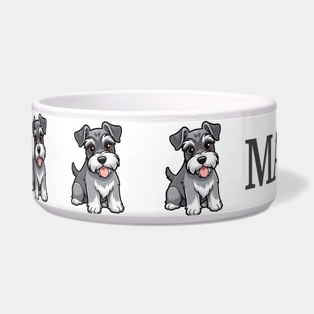 Cute Cartoon Schnauzer Personalize Bowl (Left)
