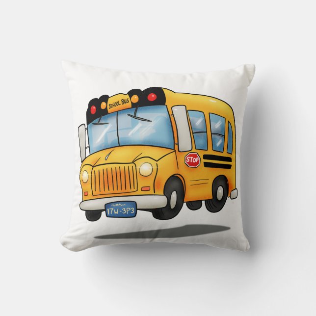 Cute Cartoon School Bus Throw Pillow (Front)