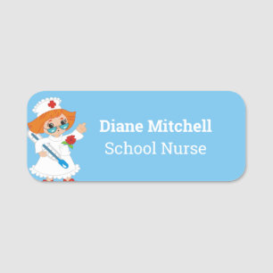 Cute Cartoon School Nurse Employee Name Tag