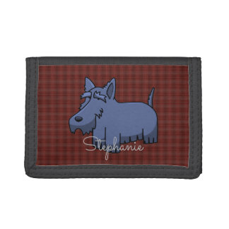 Cute Cartoon Scottie Dog on Red Tartan Tri-fold Wallet