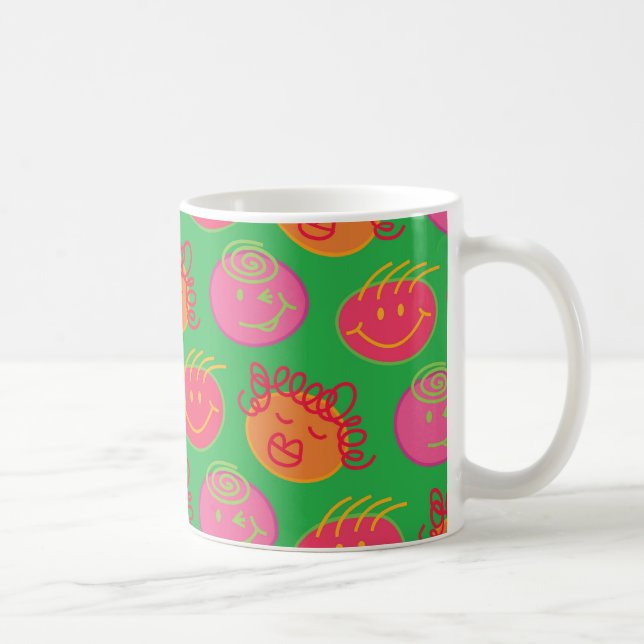 Cute Cartoon Scribbles Fun Silly Bubblegum Heads Coffee Mug (Right)