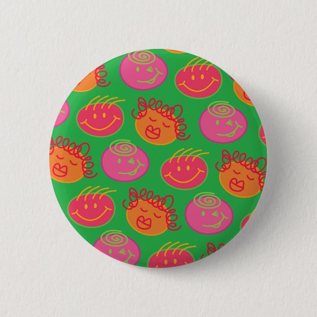 Cute Cartoon Scribbles Fun Silly Bubblegum Heads Pinback Button (Front)