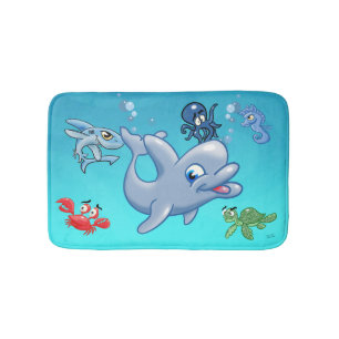 Cute Cartoon Sea Creatures Bath Mat