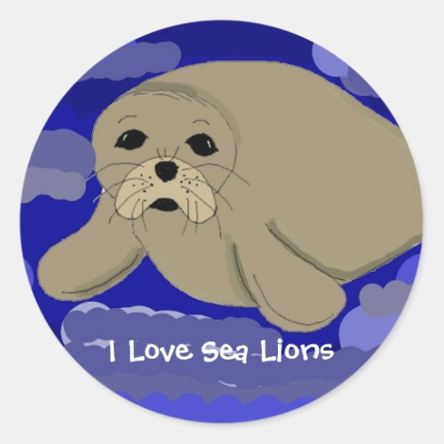 Cute Cartoon Sea Lion Classic Round Sticker