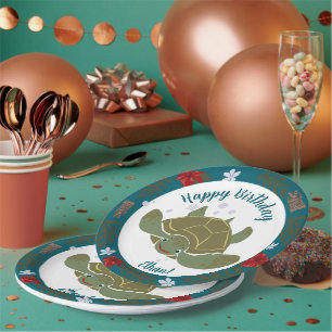 Cute Cartoon Sea Turtle Birthday Party Paper Plates