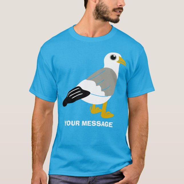 Cute Cartoon Seagull Graphic Custom Messsage T-Shirt (Front)
