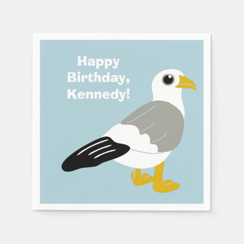 Cute Cartoon Seagull Light Blue Personalized Napkins