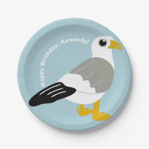 Cute Cartoon Seagull Light Blue Personalized Paper Plates