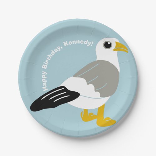 Cute Cartoon Seagull Light Blue Personalized Paper Plates