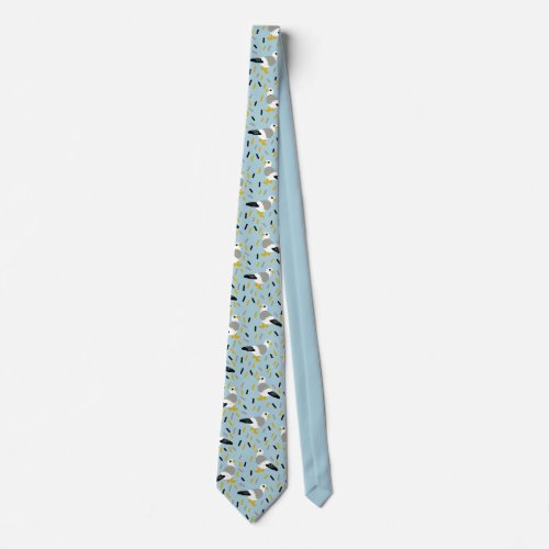 Cute Cartoon Seagulls Light Blue Patterned Neck Tie