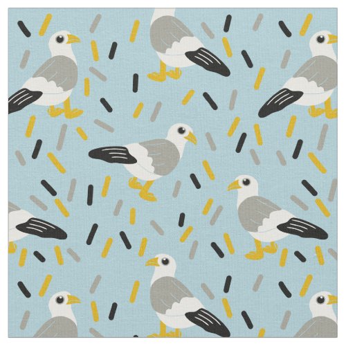 Cute Cartoon Seagulls Light Blue White Gray Fabric