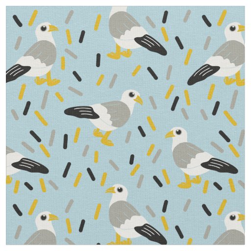 Cute Cartoon Seagulls Light Blue, White, Gray Fabric