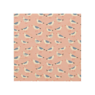 Cute Cartoon Seagulls Seamless Pattern Wood Wall Art