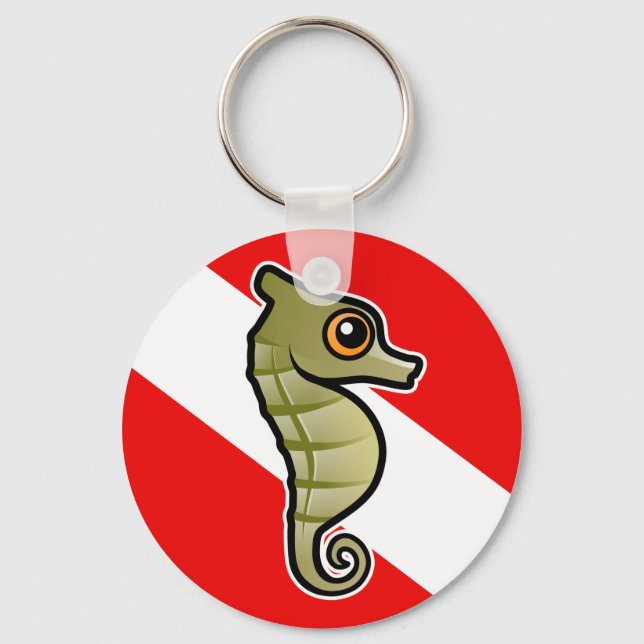 Cute Cartoon Seahorse Dive Flag Keychain (Front)