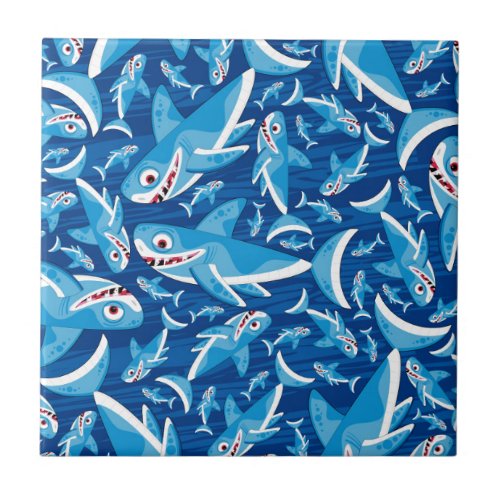 Cute Cartoon Shark Pattern Ceramic Tile