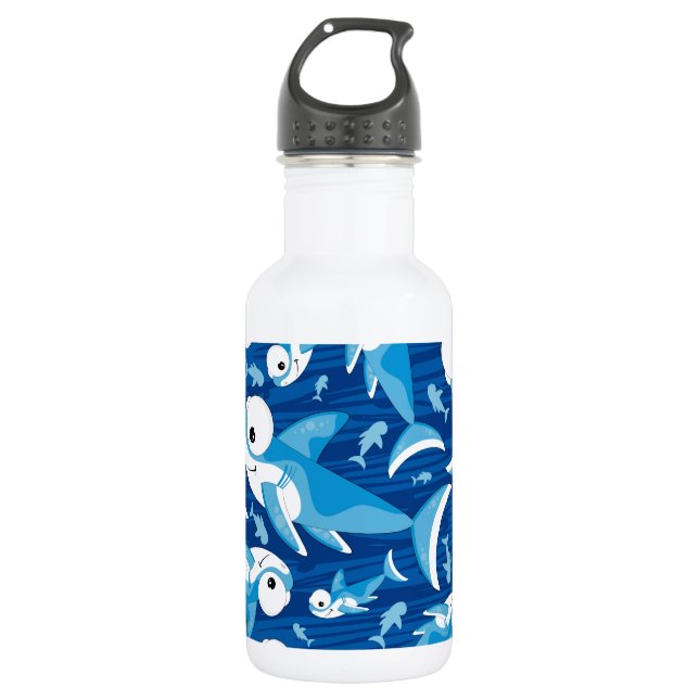 Cute Cartoon Shark Pattern Water Bottle (Front)
